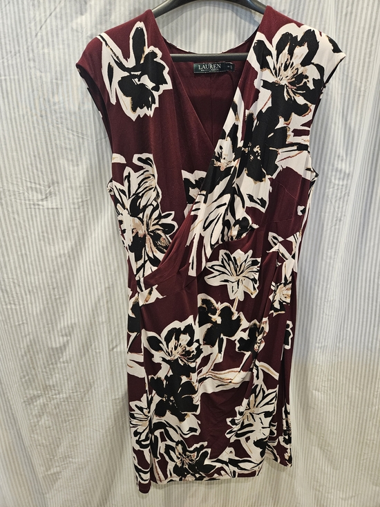 Lauren Ralph Lauren Dresses & Skirts - Lauren Ralph Lauren Burgundy Roughed Sheath Dress Faux Wrap V-Neck SZ 16 Stretch